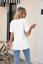 Eyelet Puff Sleeve V-Neck Top