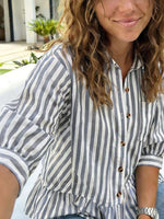Striped Ruffle Hem Button-Down Shirt