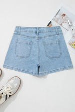 High Rise Patch Pocket Denim Shorts