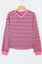 Stripe V Neck Drop Shoulder Long Sleeve Top
