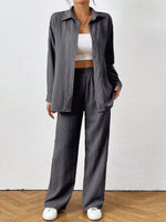Button Up Long Sleeve Shirt and Pants Set
