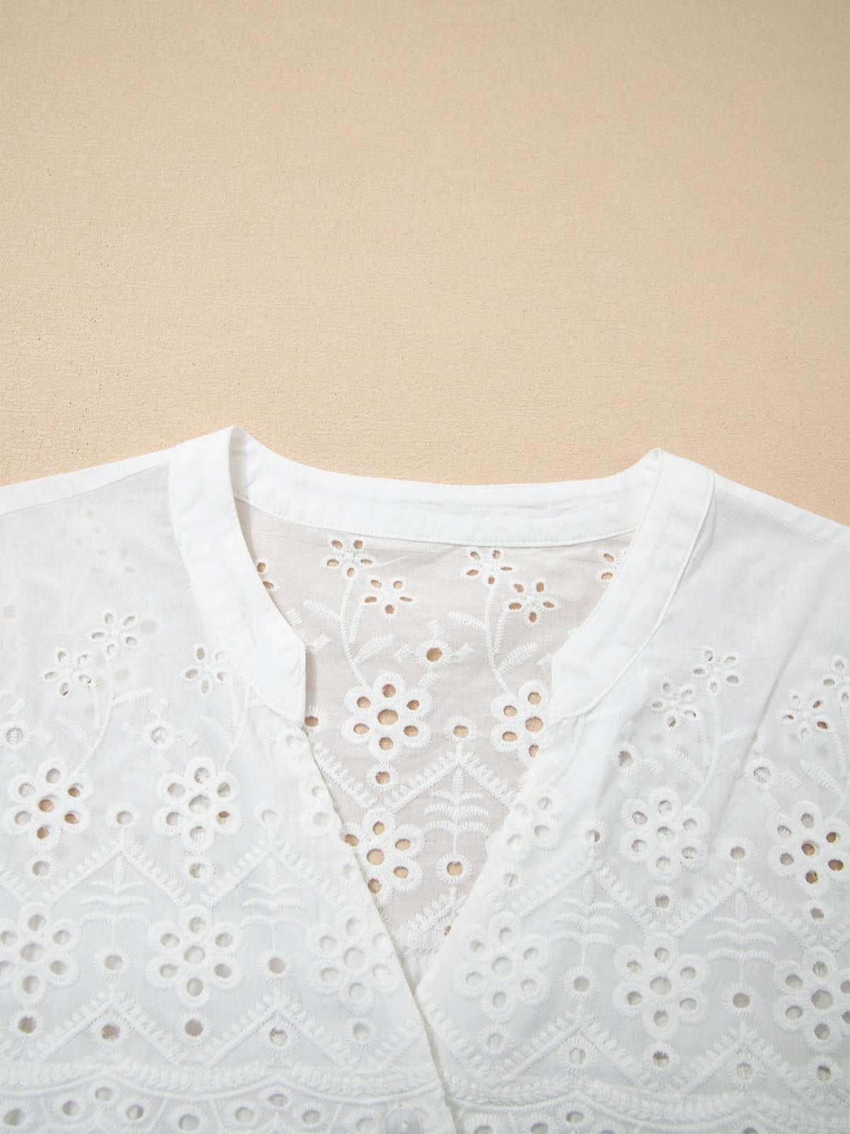 Flower Eyelet Embroidered Patchwork Sheer Short Sleeve Shirt