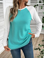 Contrast Raglan Sleeve Waffle Knit T-Shirt