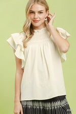 Umgee Smocked Ruffle Sleeve Textured Top