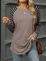 Striped Round Neck Raglan Sleeve T-Shirt