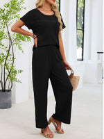 Lace Detail Short Sleeve Top and Pants Set