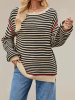 Slit Striped Oversized Sweater