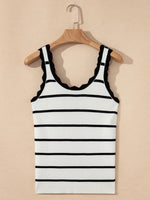 Stripe Scalloped Edge Crew Neck Knit Tank Top