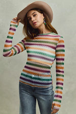 SO ME Mardi Gras Color Stripe Stretch Mesh Top