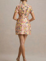 Floral Sequin Short Sleeve Mini Dress
