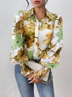 Printed Button Up Lantern Sleeve Shirt