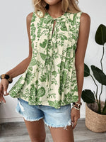 Printed Sleeveless Ruffle Peplum Blouse