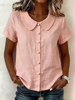 Peter Pan Collar Pearl Button Short Sleeve Shirt