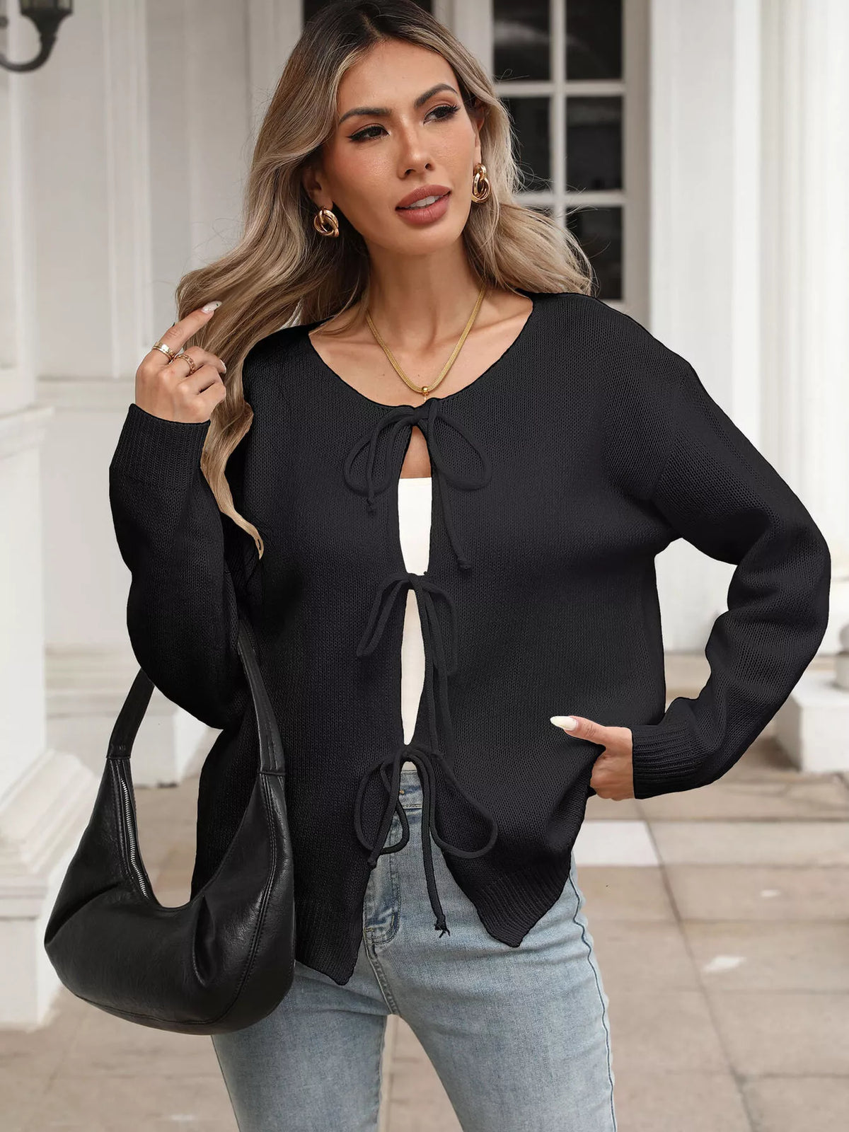 Tie-Front Long Sleeve Cardigan