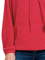 Zenana Brushed Hacci Melange Hooded Sweater