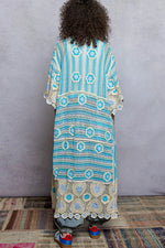 POL Striped and Floral Pattern Crochet Longline Cardigan