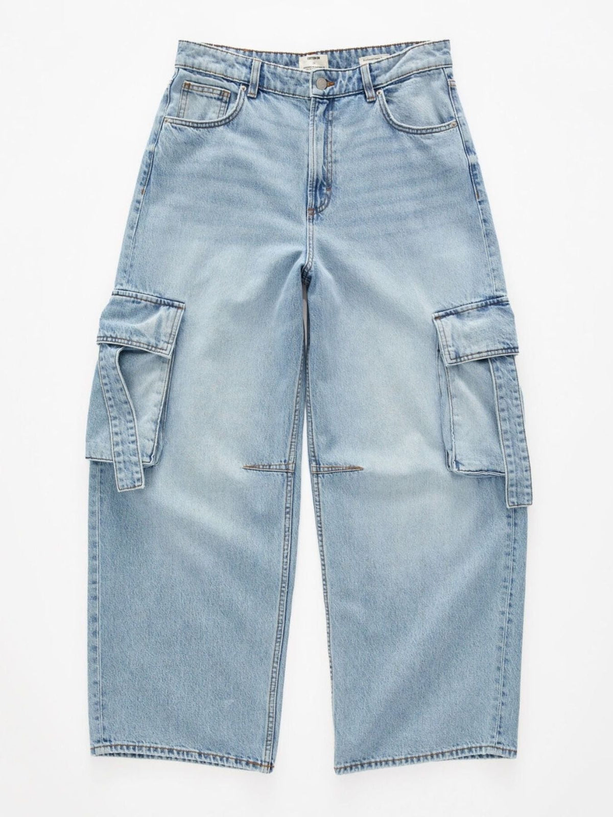 Vintage Wash Wide Leg Cargo Jeans
