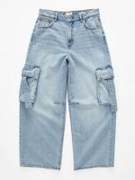 Vintage Wash Wide Leg Cargo Jeans