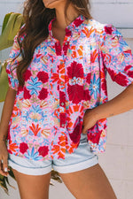 Floral Puff Sleeve Button-Up Top
