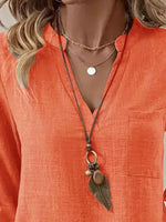 Roll-Up Sleeve Notched Blouse