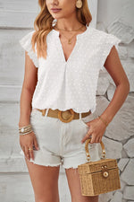 Swiss Dot Ruffled Cap Sleeve T-Shirt