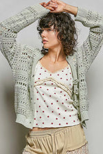 POL Open-Knit Floral Button Cardigan