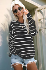 Striped Round Neck Drop Shoulder Sweater
