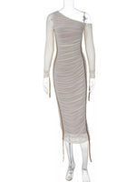 One-Shoulder Ruched Bodycon Midi Dress