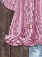 Full Size Gingham Smocked Ruffle Sleeve Blouse Plus Size