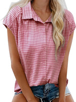 Plaid Button Up Cap Sleeve Shirt