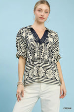Umgee Two Tone Boarder Print Top