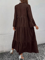 Ruffle Hem Button Front Tiered Dress