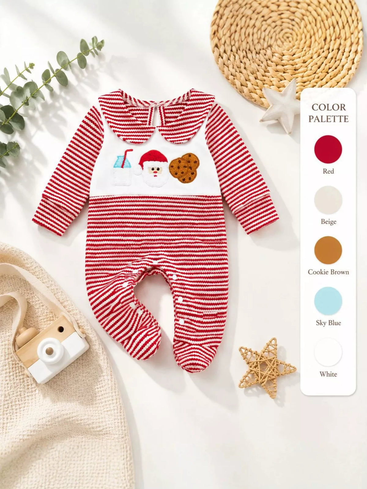 Children's Christmas Santa and Cookies Striped One-Piece