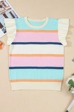 Color Block Round Neck Cap Sleeve Knit Top