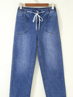 Drawstring Waist Ankle Length Casual Jeans Regular Fit Pocket Detail Jeans