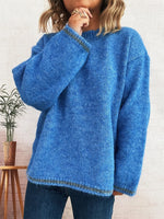 Contrast Trim Round Neck Cozy Sweater
