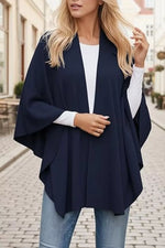 Draped Knitted Split Cape Shawl with Strap