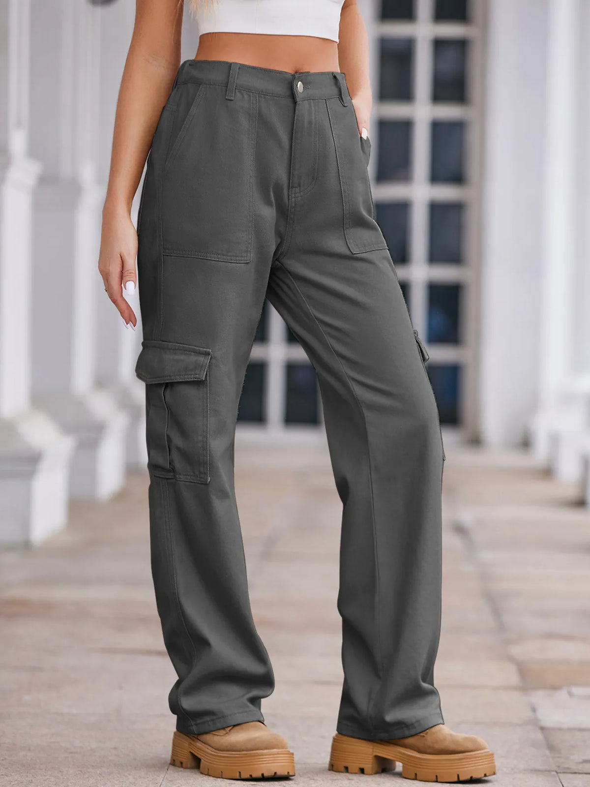 High-Waisted Cargo Jeans