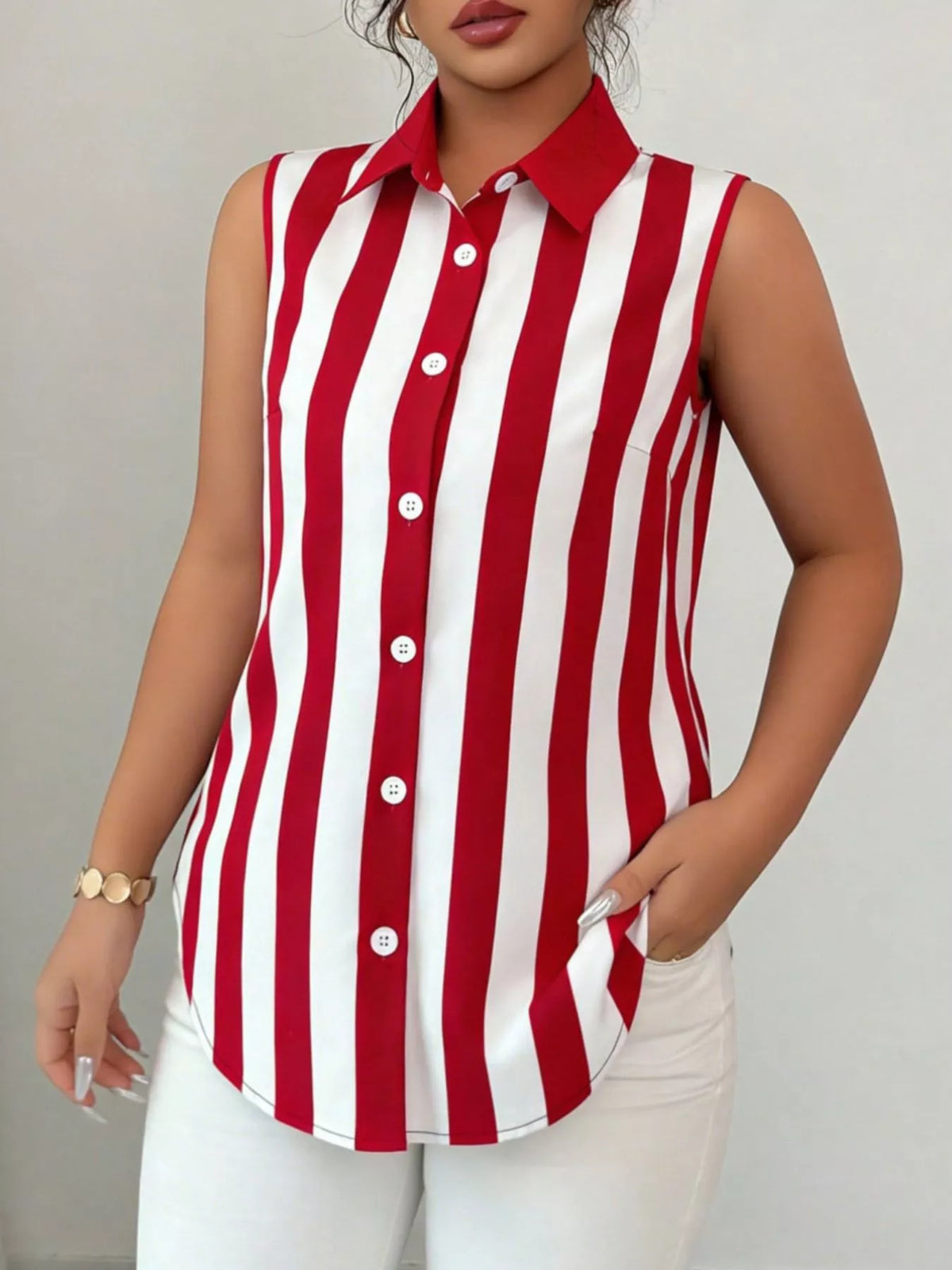 Button Up Sleeveless Shirt