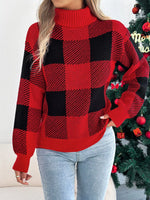 Christmas Plaid Long Sleeve Turtleneck Sweater