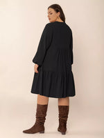 Plus Size Button Front Balloon Sleeve Dress