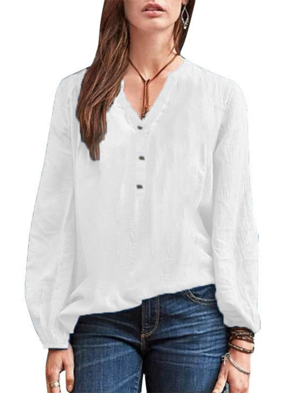 Full Size Notched Long Sleeve Blouse Plus Size