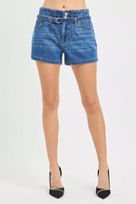 RISEN Double Button Slouchy Denim Shorts with Belt