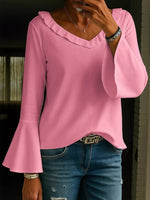 Full Size Ruffled V-Neck Long Sleeve Blouse Plus Size