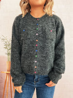 Button-Up Ribbed Hem Cardigan with Chest Pocket