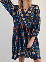 Bohemian Floral Print Long Sleeve Mini Dress