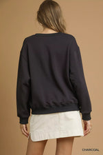 Umgee Round Neck Long Sleeve Fleece Sweatshirt