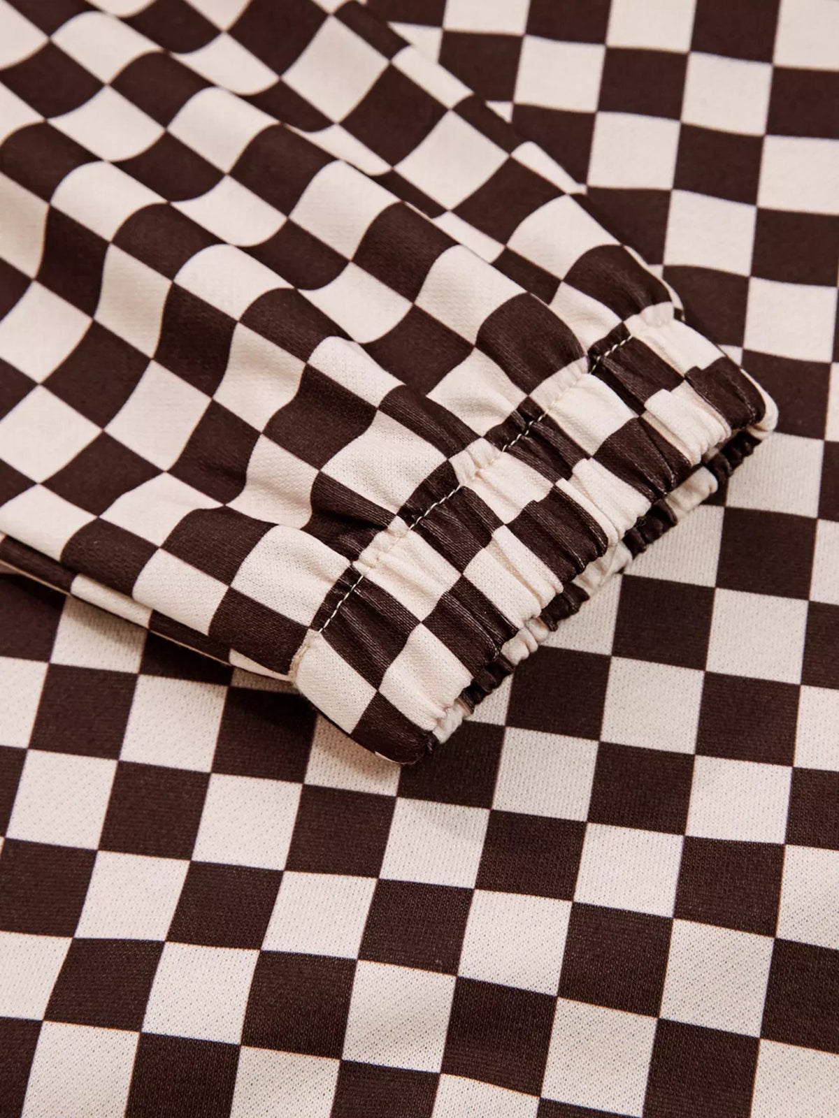 Checkered Drawstring Hoodie and Pants Set