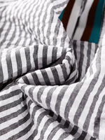 Striped Print Contrast Patchwork Detail Split Neck Blouse