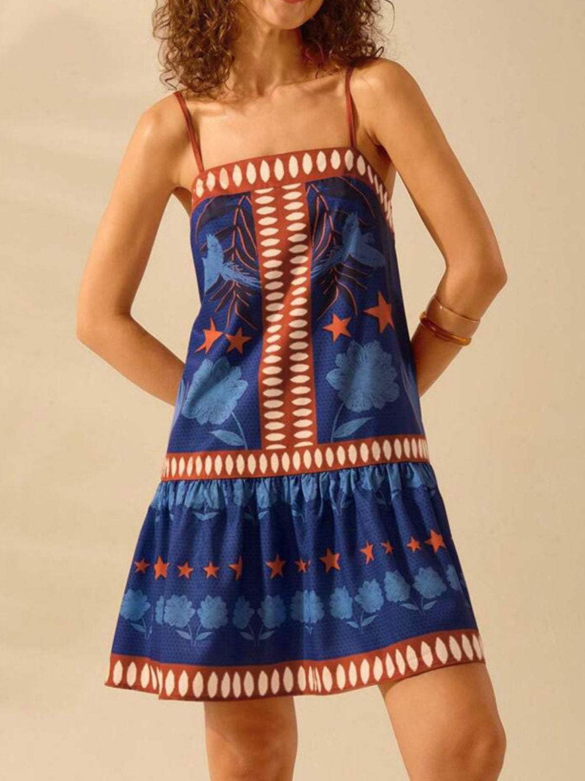 Printed Ruffle Hem Mini Dress